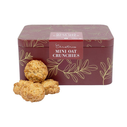 Mini Oat Crunchies in Red With Gold Embossed Leaves on Tin 120 g